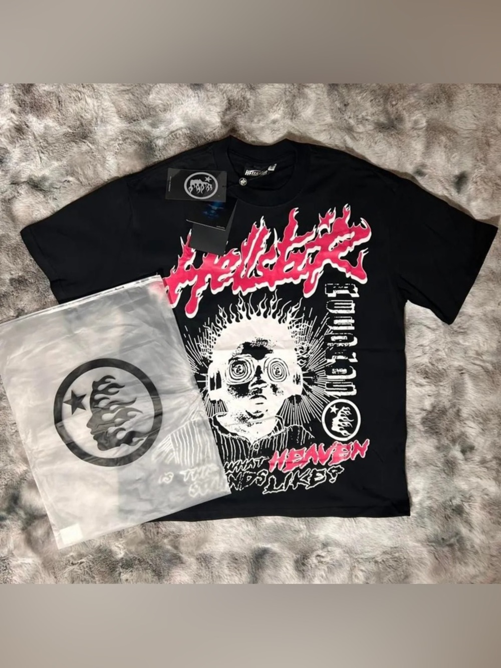 Graphic Black Short-Sleeve Tee with Pink & White Print
